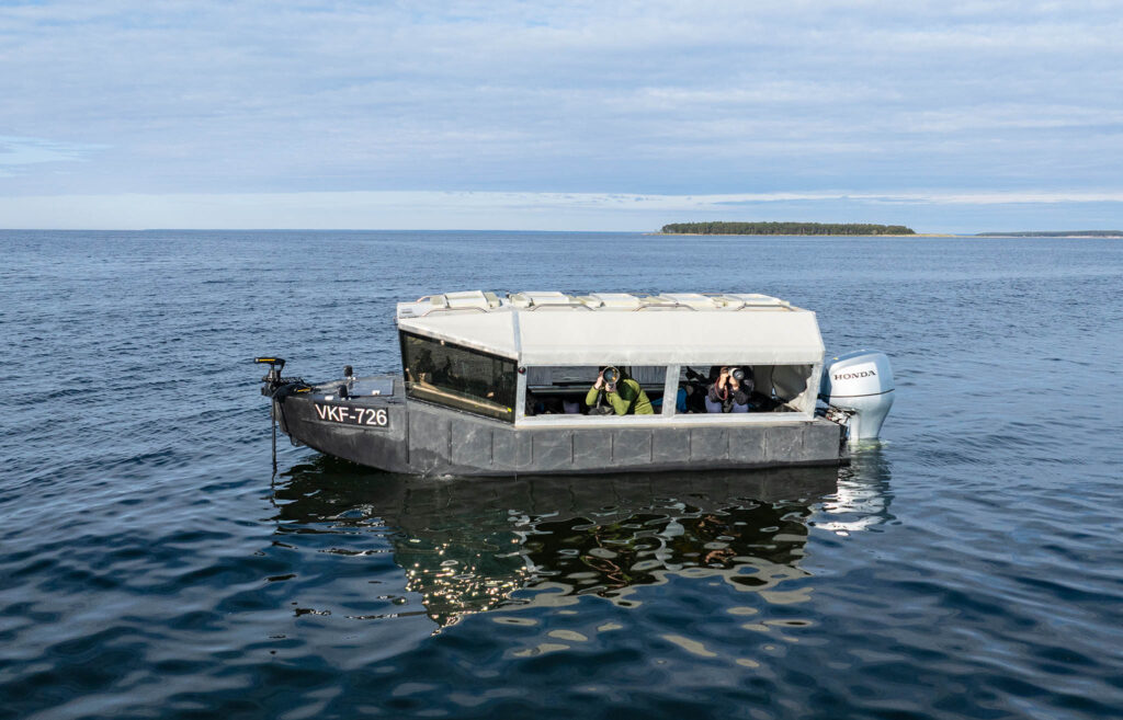 Our boat hide for photographing marine wildlife.